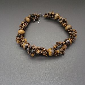 ChunkTiger’s Eye Necklace – Earthy Brown Gold Statement Jewelry